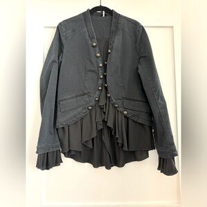 Free People Military style jacket with ruffles